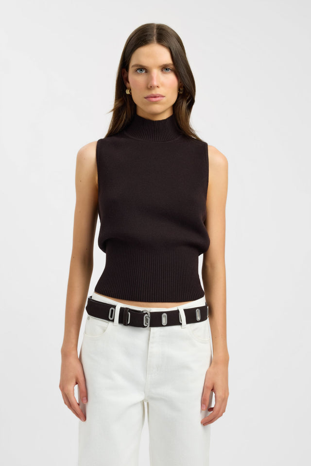 front Dalton Tank Kookai Fitted Highneck Sleeveless Womens-Blouse 