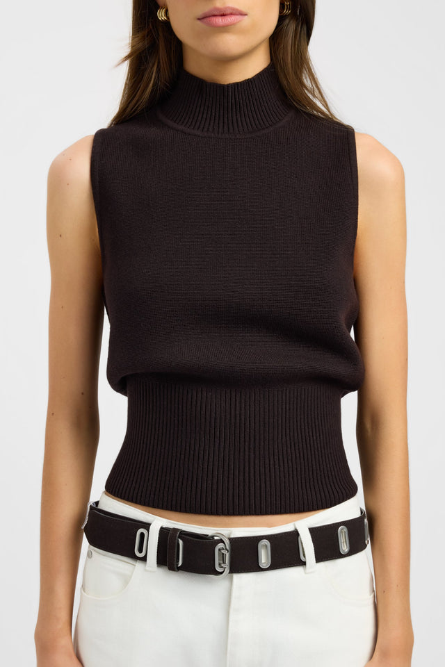 front Dalton Tank Kookai Fitted Highneck Sleeveless Womens-Blouse 