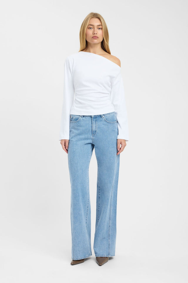 front Nova Off Shoulder Long Sleeve Top Kookai Fitted Asymmetry Long sleeve Womens-Blouse 
