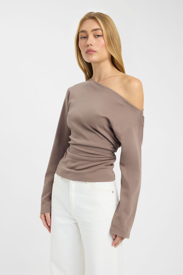 side Nova Off Shoulder Long Sleeve Top Kookai Fitted Asymmetry Long sleeve Womens-Blouse 
