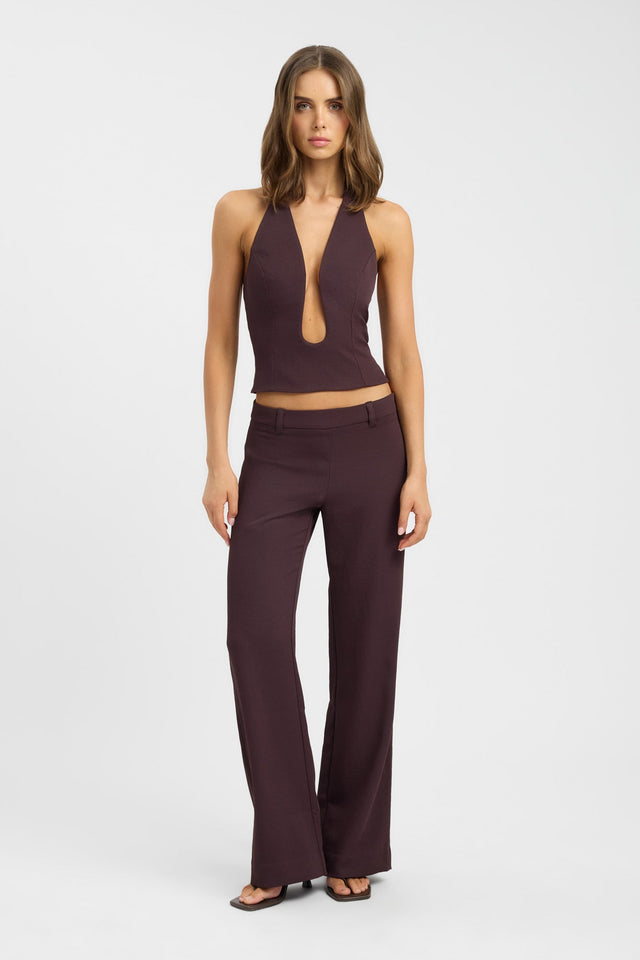 side Oyster Low Cut Top Kookai Fitted Plungeneck Sleeveless Womens-Blouse 