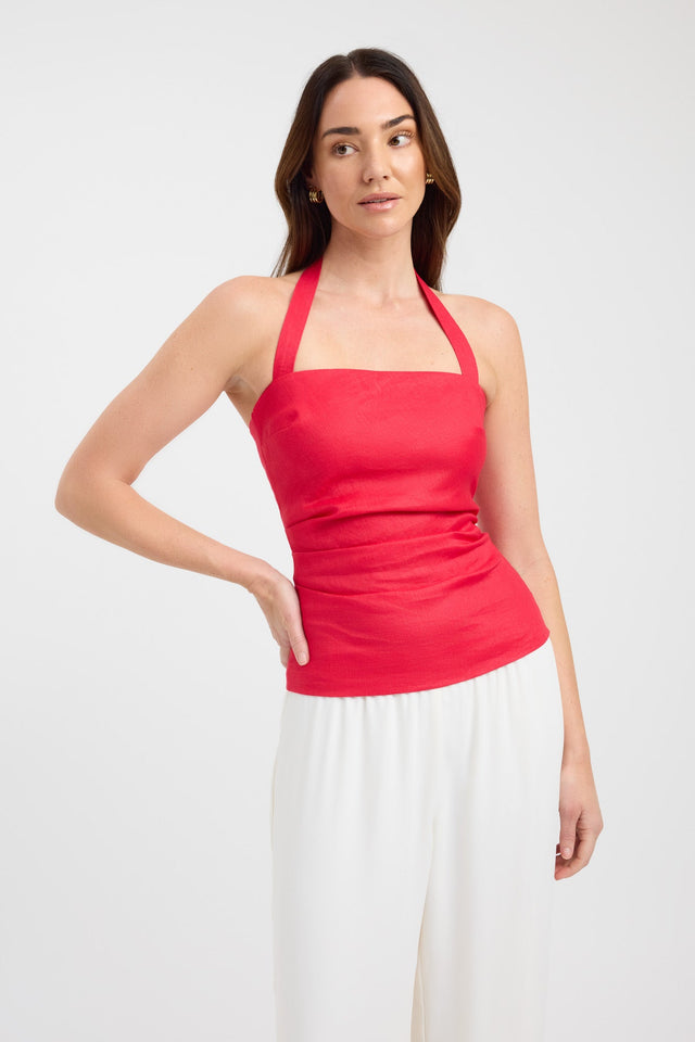 front Palm Halter Top Kookai Fitted Squareneck Sleeveless Womens-Blouse 