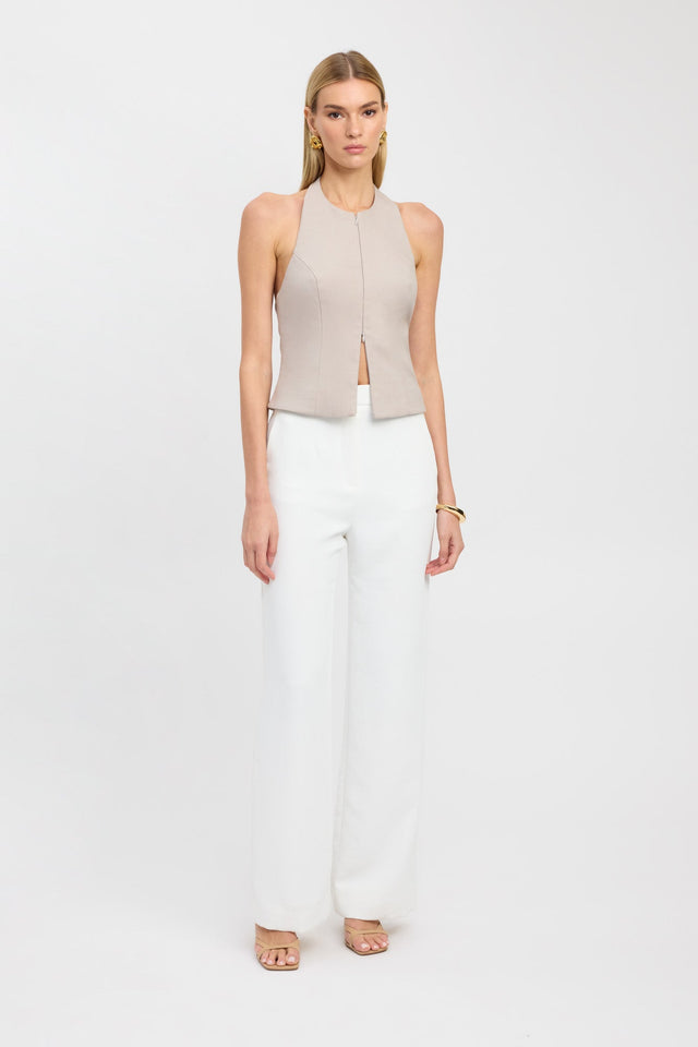 side Raine Zip Front Top Kookai Fitted Roundneck Sleeveless Womens-Blouse 