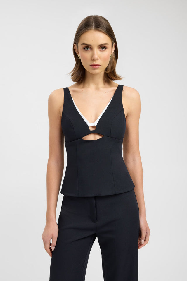 front Ariel Double Bra Top Kookai Fitted V-neck Sleeveless Womens-Blouse 