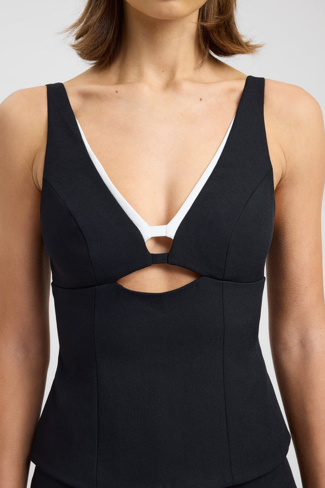 side Ariel Double Bra Top Kookai Fitted V-neck Sleeveless Womens-Blouse 