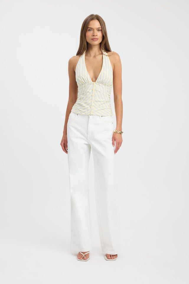 side Freddy Stripe Halter Top Kookai Fitted Plungeneck Sleeveless Womens-Blouse 