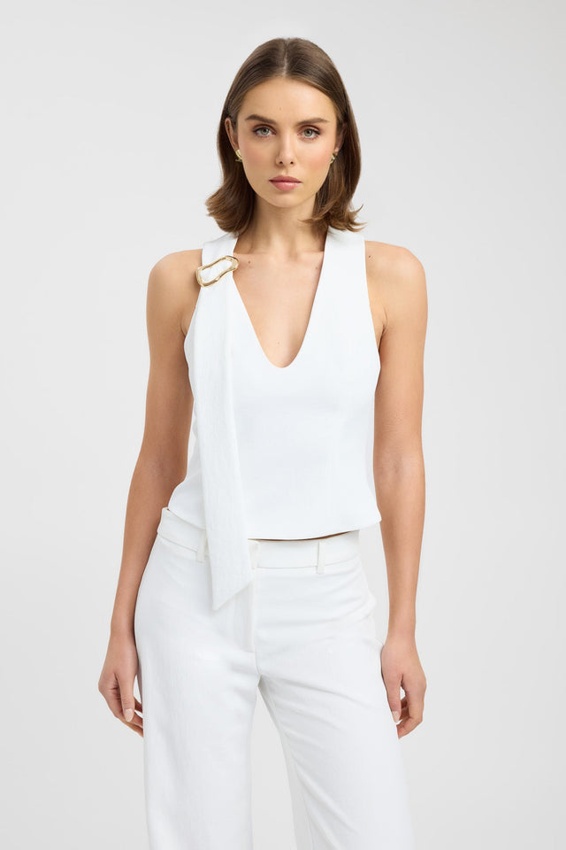 front Ariel Buckle Slider Top Kookai Fitted V-neck Sleeveless Womens-Blouse 