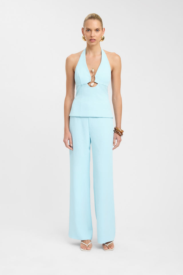 side Oyster Halter Trim Top Kookai Fitted Plungeneck Sleeveless Womens-Blouse 