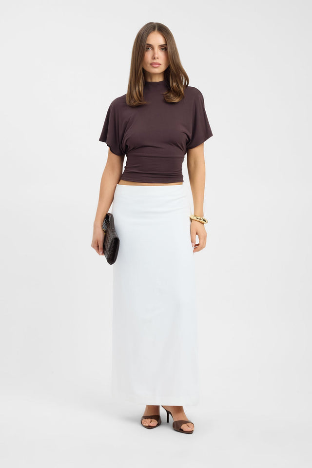 Explore the Harley Top womens blouse in saddlebrown with relaxed fit, high-neck and short sleeves detail
