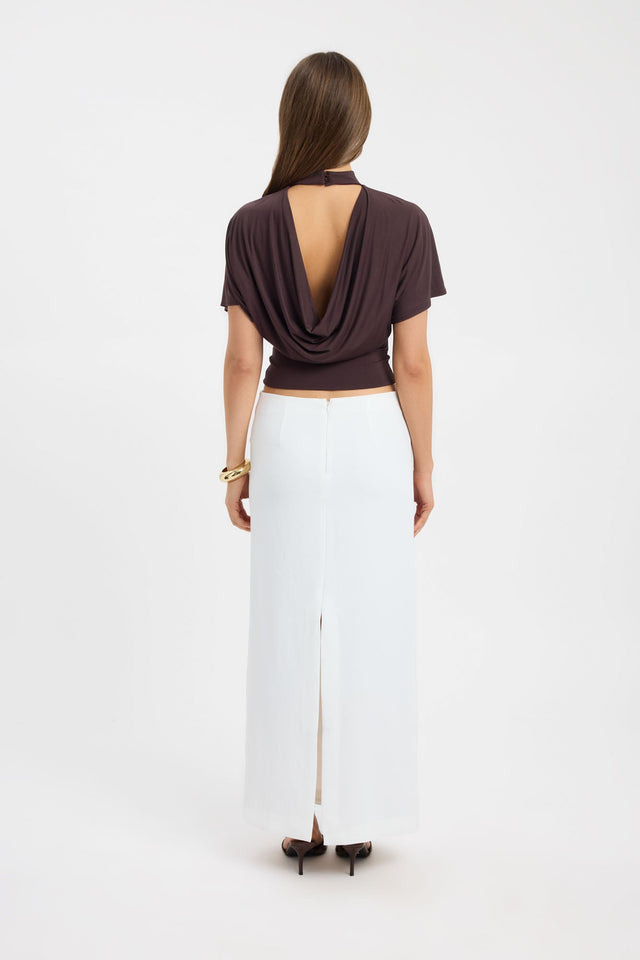 Discover the Harley Top womens blouse styled in saddlebrown with relaxed fit, high-neck and short sleeves product
