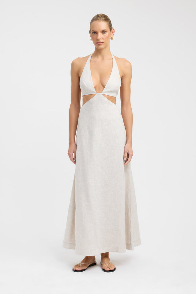 front Tahiti Cut Out Halter Dress Kookai Fit-and-flare Maxi Fitted Plungeneck womens-dresses 