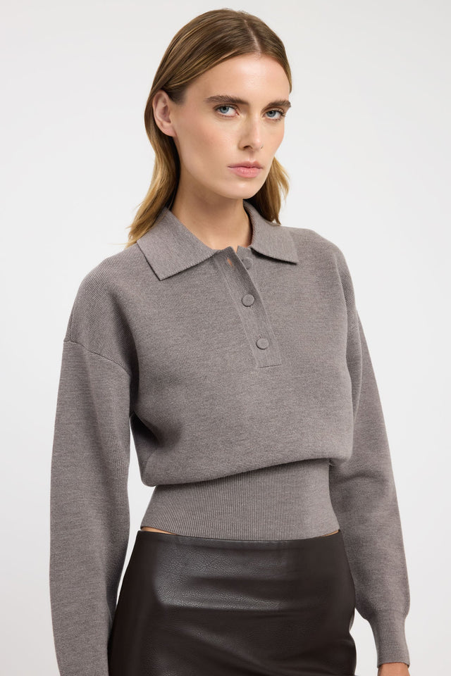 Highlighting the Dalton Polo Jumper in womens-jumpers with relaxed fit and grey tones side