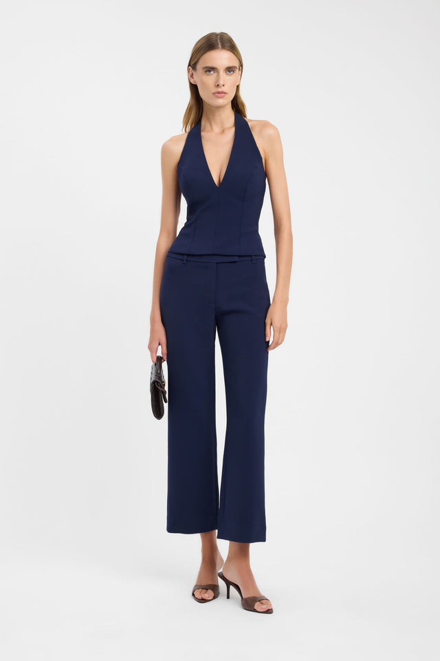 Showcasing Alto Staple Pant womens-regular-pants with wide-leg high-rise silhouette in navy front