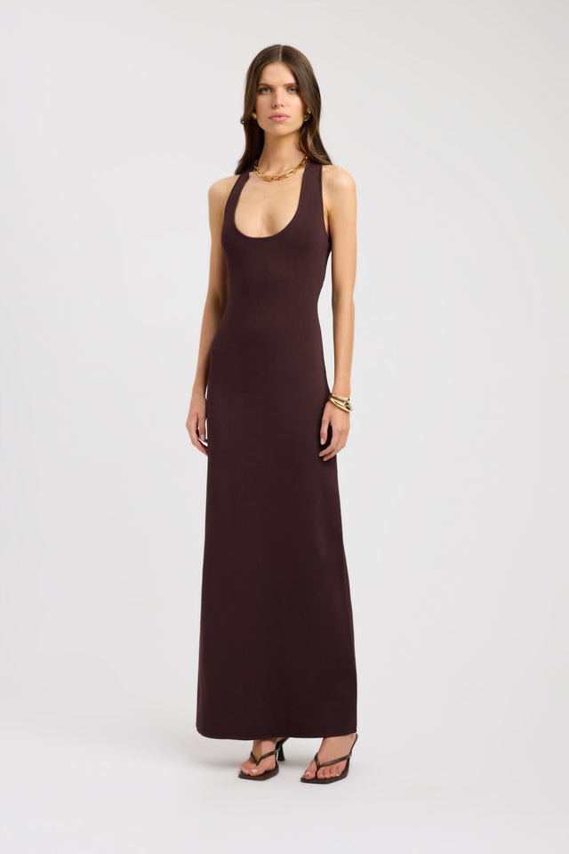 side Serenity Cross Back Dress Kookai Bodycon Maxi Fitted Scoopneck womens-dresses 