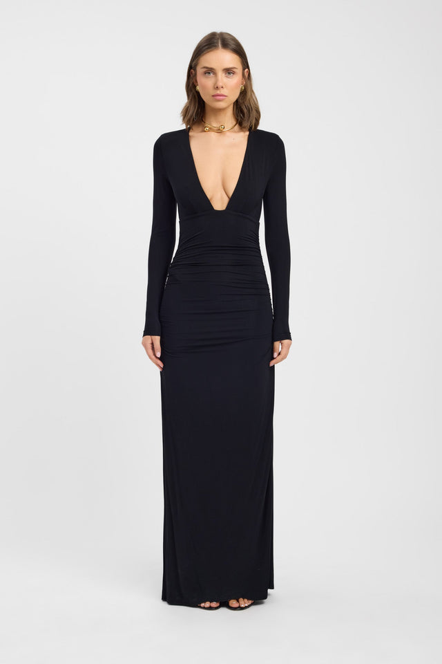 front Solis Maxi Dress Kookai Bodycon Maxi Fitted Plungeneck womens-dresses 