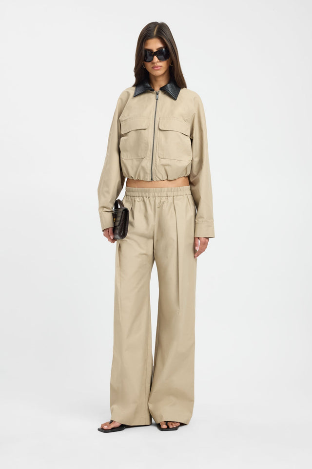 Styled Spencer Jacket in womens coats and jackets with full sleeves, bomber style, short length in beige on-body