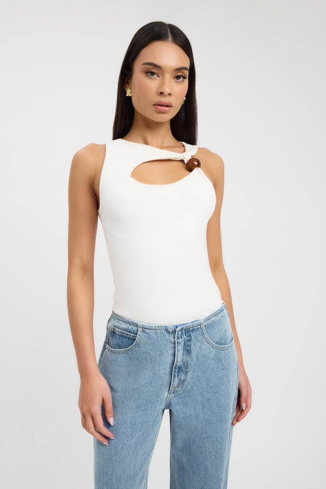 front Noa Top Kookai Fitted Asymmetry Sleeveless Womens-Blouse 