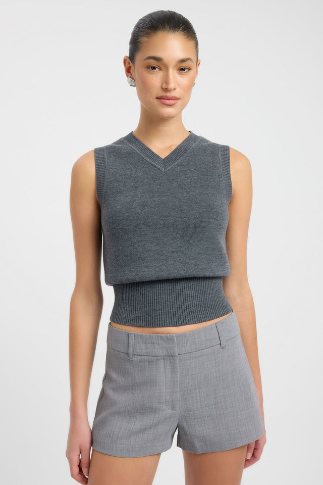Showcasing the Vale Short womens-shorts with high-rise fitted design in grey detail